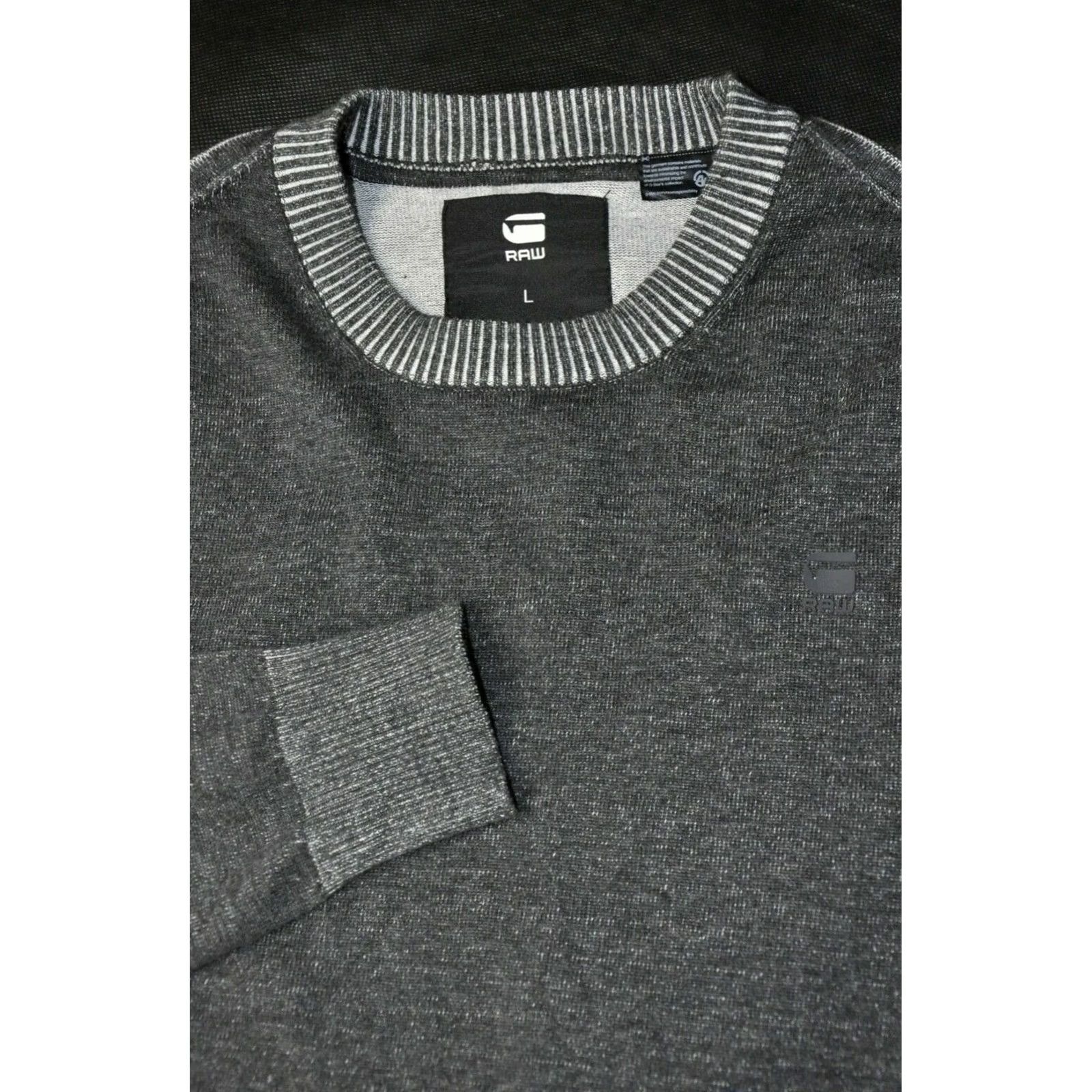 G-Star G-Star Raw Core R Plated Knit L/S Mens Crew Neck Cotton Pullover Size L Gray Knit Sweater Top Size US L / EU 52-54 / 3 - 8 Thumbnail