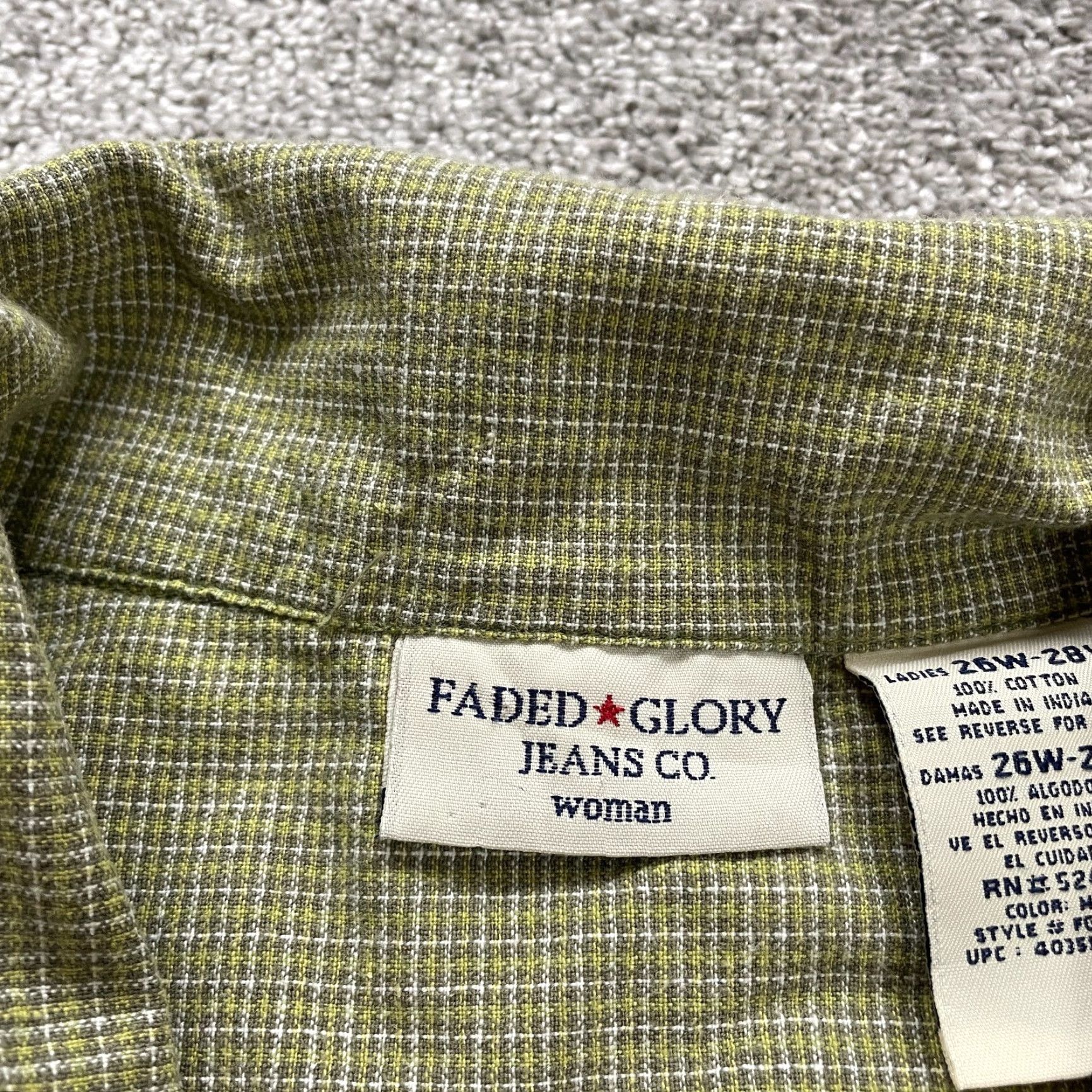 Faded Glory Faded Glory Full Zip Blouse Shirt Womens 28W Green Plaid Cotton Short Sleeve Size 4XL / US 24-26 - 5 Thumbnail