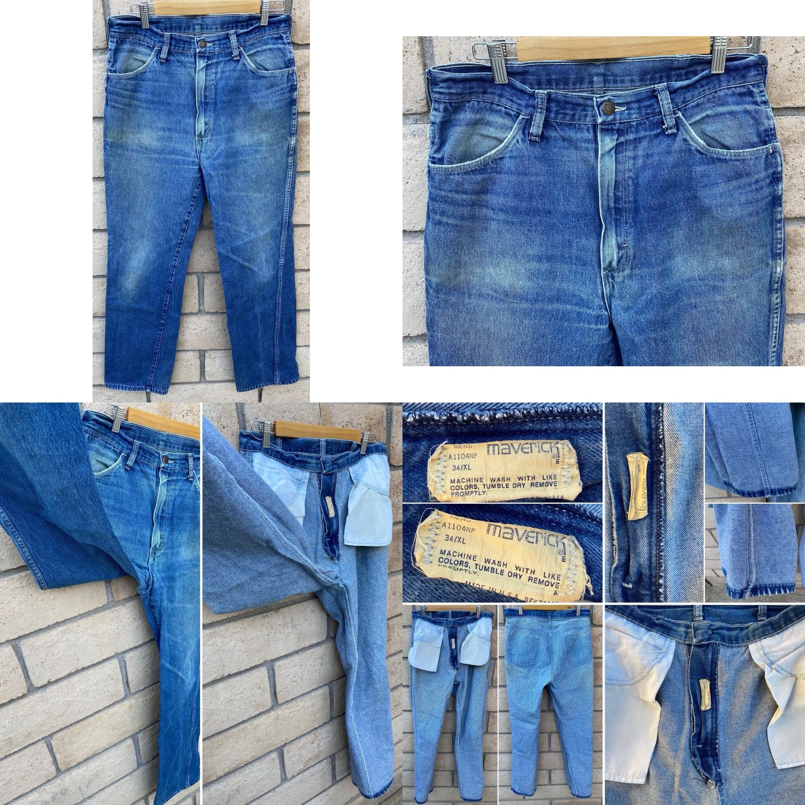 Vintage VINTAGE Maverick Jeans 34 XL 33 Waist 33 Inseam 33 Western Cowboy Denim Blue 100% Cotton Embroidered Pockets Zipper Rise High Stretch Not Distressed Size US 34 / EU 50 - 10 Thumbnail