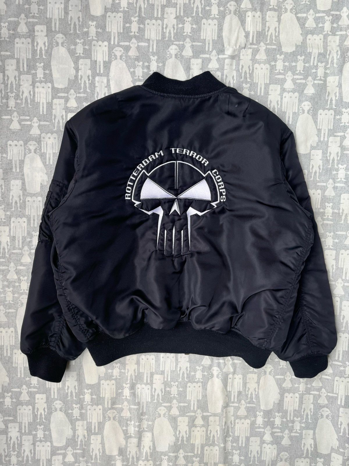 image of Vintage Rotterdam Terror Corps 00's Ma-1 Bomber Jacket in Black, Men's (Size Small)