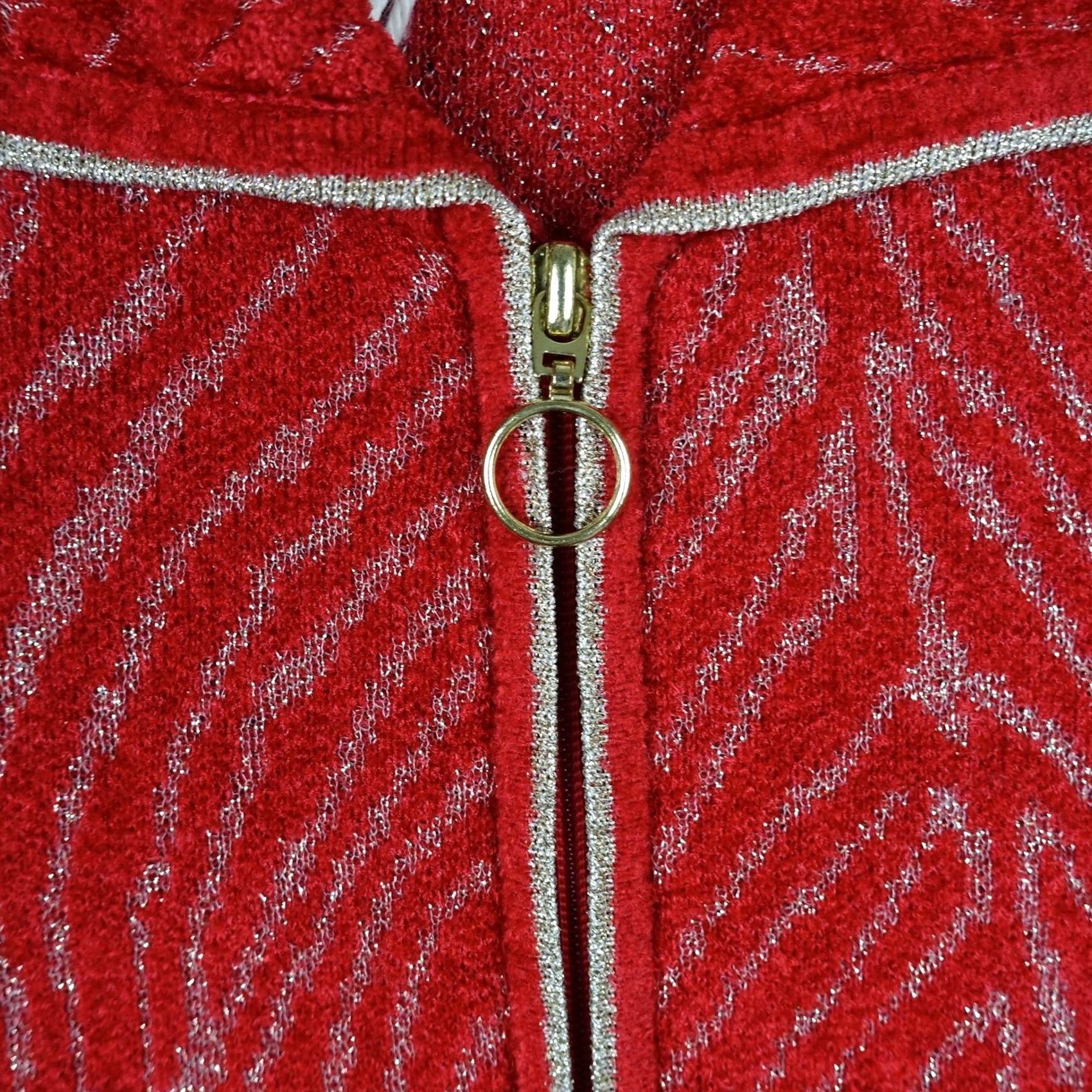 Vintage VINTAGE Drapers & Damons Sweater Womens Petites Small Red Full Zip Knit Spike Zipper Pattern Striped Knitwear Modern? Size S / US 4 / IT 40 - 3 Thumbnail