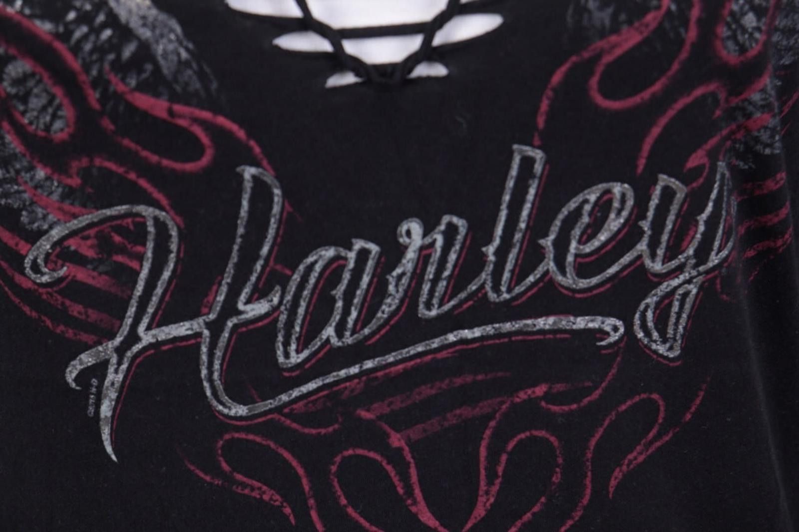 Designer Harley Davidson Black Big Logo Drawstring Top Tunic Shirt Size ONE SIZE - 3 Thumbnail