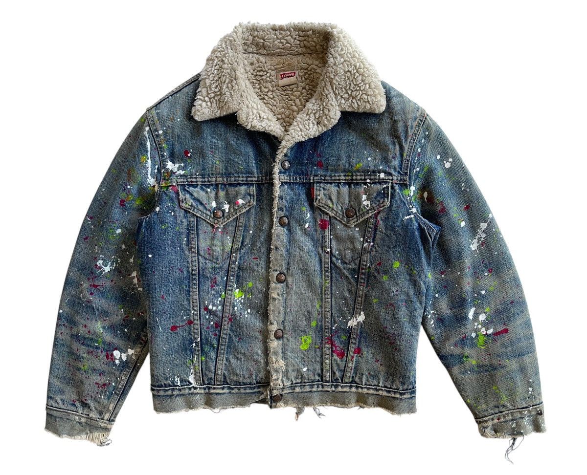 Levi's Vintage Clothing SICK❗️70s Levis Sherpa Paint Splatter Trucker Denim Jacket Size US S / EU 44-46 / 1 - 3 Thumbnail