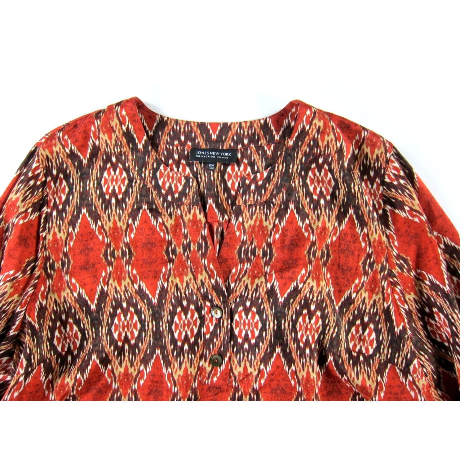 Jones New York Jones New York Collection Blouse 22W 3/4 Sleeve Tunic Silk Orange Pocket V-Neck Pullover Women Size 3XL / US 20-22 - 4 Thumbnail