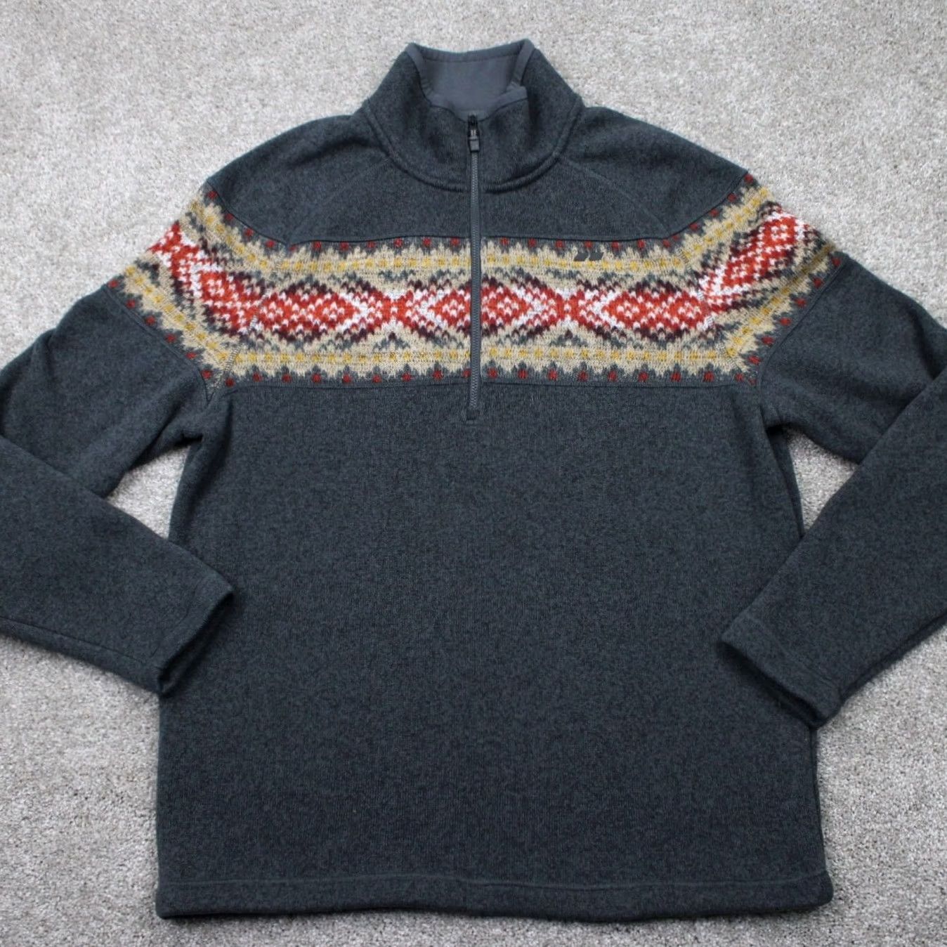 Vintage Koppen Sweater Mens Large Gray/Red/Yellow 1/4 Zip Pullover Sweatshirt Size US L / EU 52-54 / 3 - 2 Thumbnail