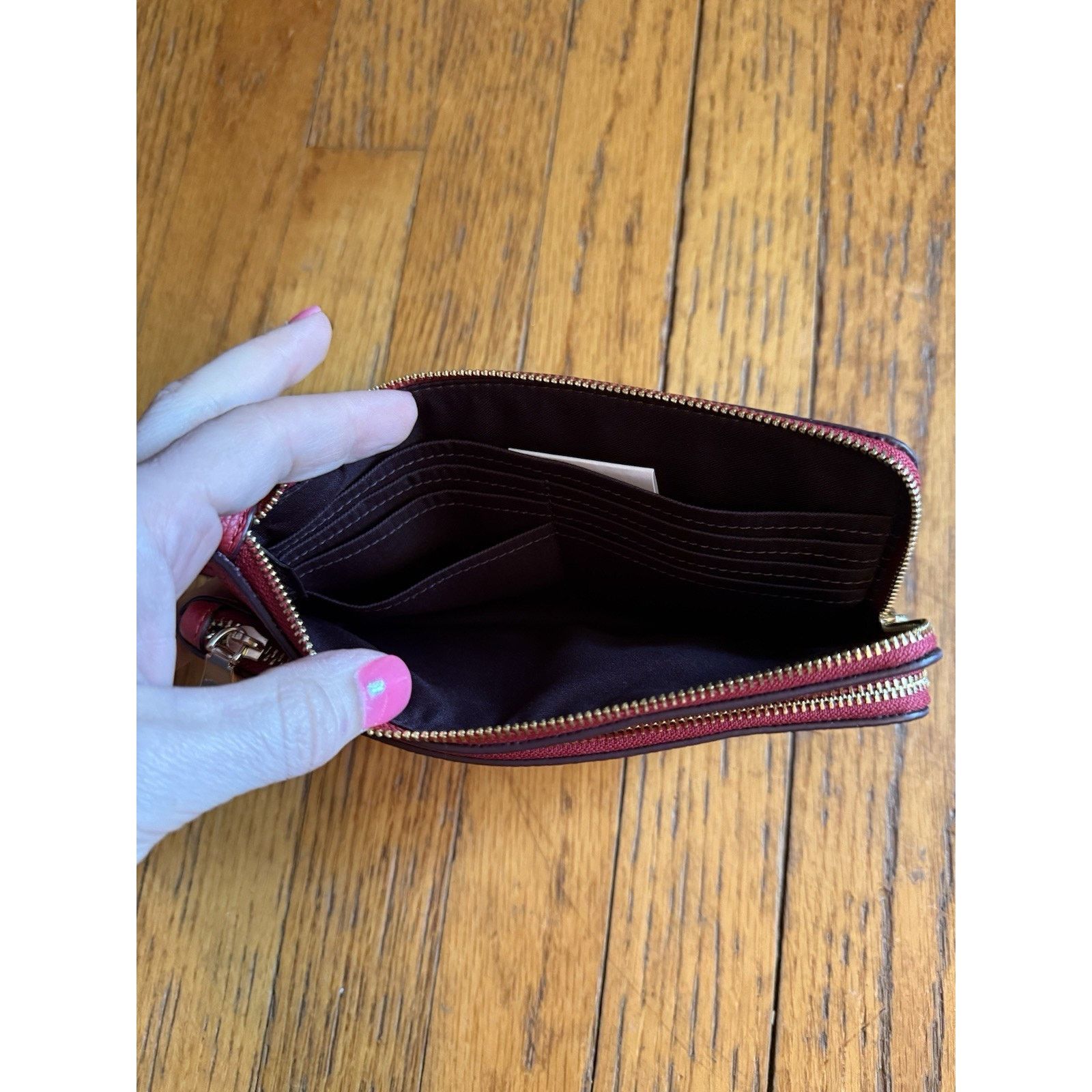 Coach Coach Double Zip Wallet CU919 Bold Red Pebbled Leather NWT Size ONE SIZE - 3 Thumbnail