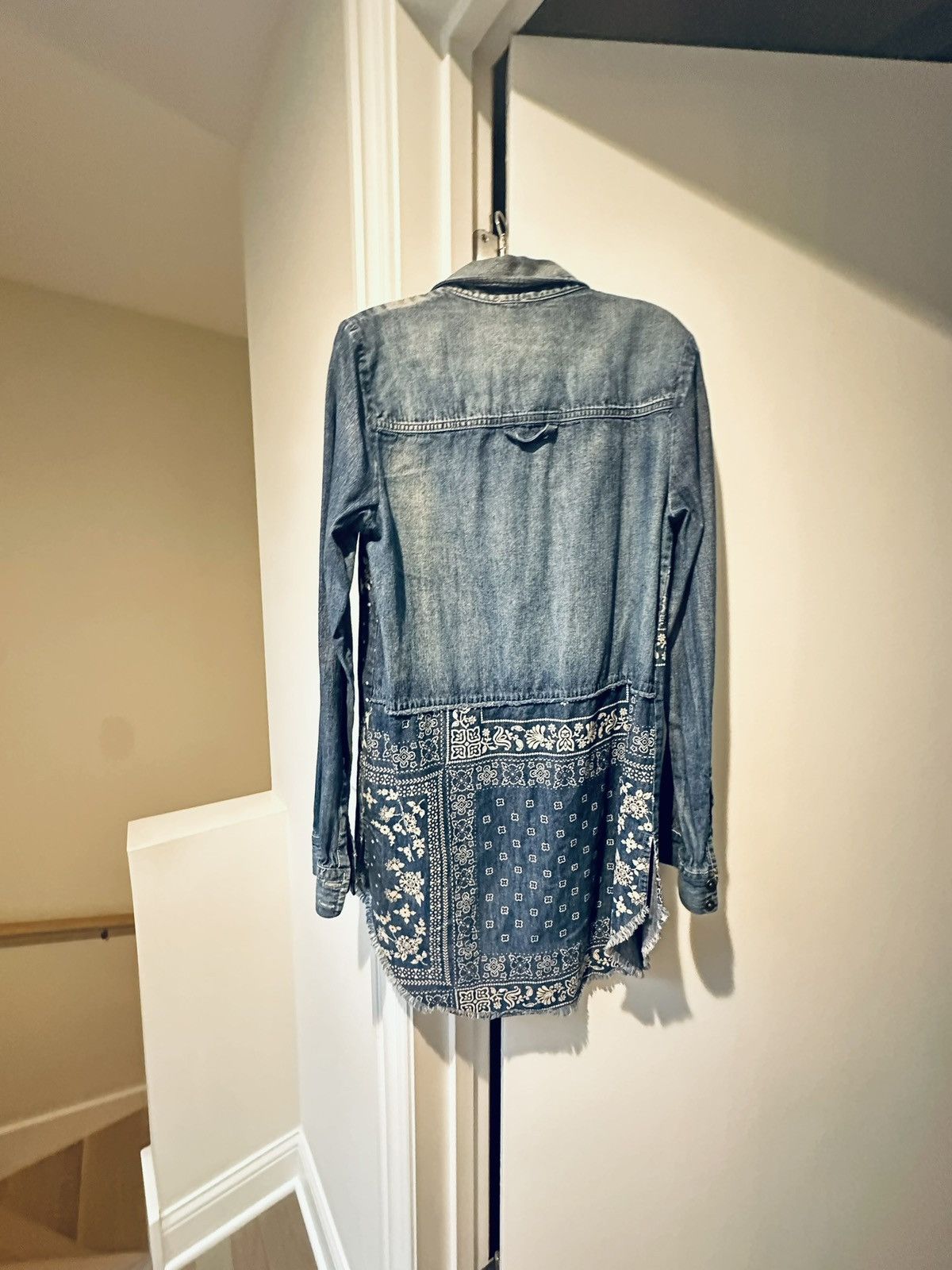 Free People blue and navy denim shirt dress with bandana print size S Size S / US 4 / IT 40 - 11 Thumbnail