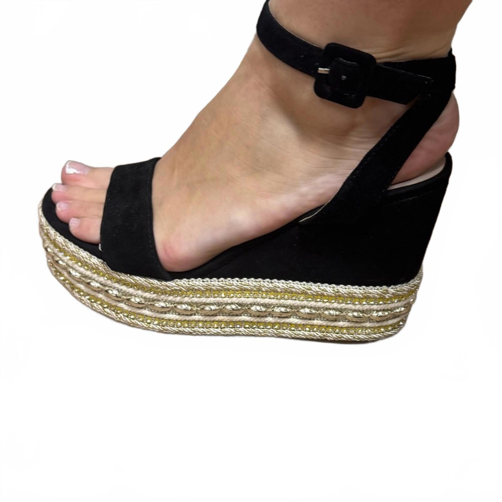 Steve Madden Steve Madden Black Espadrille Wedge Sandals Beaded & Sequins Size US 8 / IT 38 - 6 Thumbnail