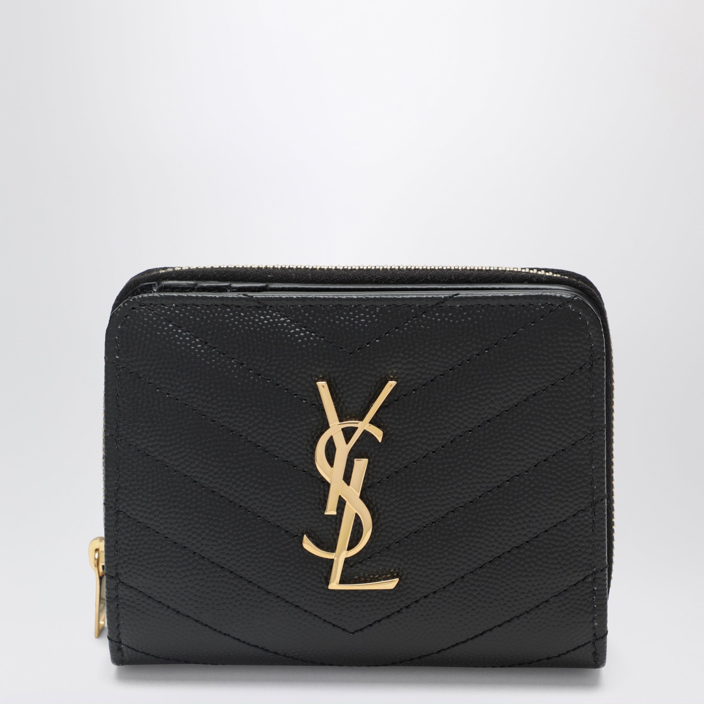 Saint Laurent Paris Saint Laurent Black Cassandre Quilted Compact Zip-Around Wallet Size ONE SIZE - 1 Thumbnail