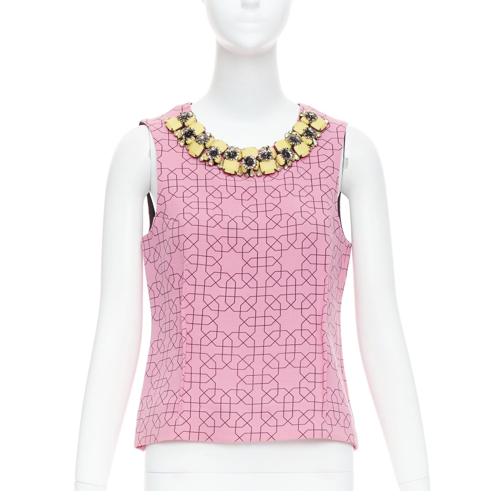 Marni MARNI pink virgin wool yellow embellished jewel collar vest IT40 S Size S / US 4 / IT 40 - 1 Thumbnail