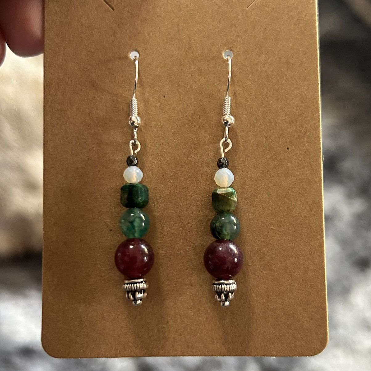 Handmade Handcrafted elegant genuine stone tiger eye garnet earrings Size ONE SIZE - 2 Thumbnail