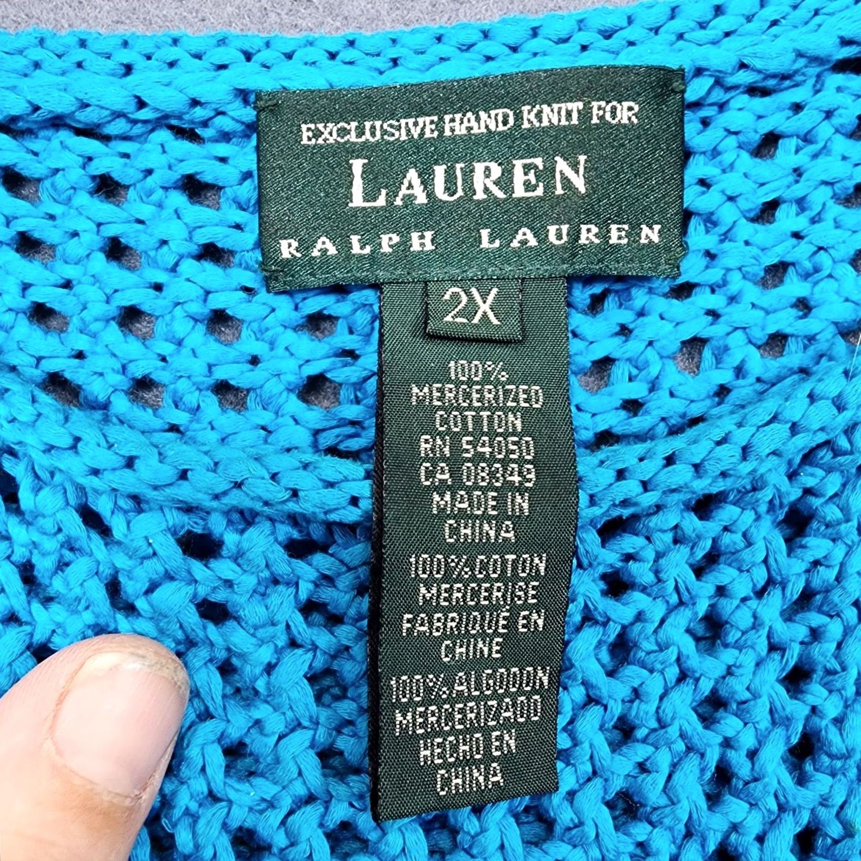 Ralph Lauren VINTAGE Ralph Lauren LRL Top 2X Handknit Blue 3/4 Sleeve Boho Cover Up Womens Size XXL / US 16-18 / IT 52-54 - 3 Thumbnail