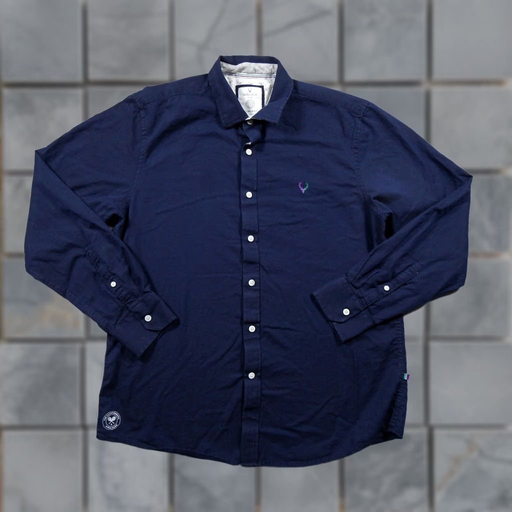 Vintage Solly Sport Shirt Mens 42 Blue Wimbledon Button Up Long Sleeve Custom Sport Fit Shirt Size US XL / EU 56 / 4 - 1 Thumbnail