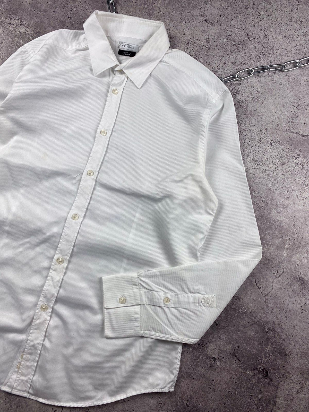 Pre-owned Versace Medusa Logo White Button Up Shirt