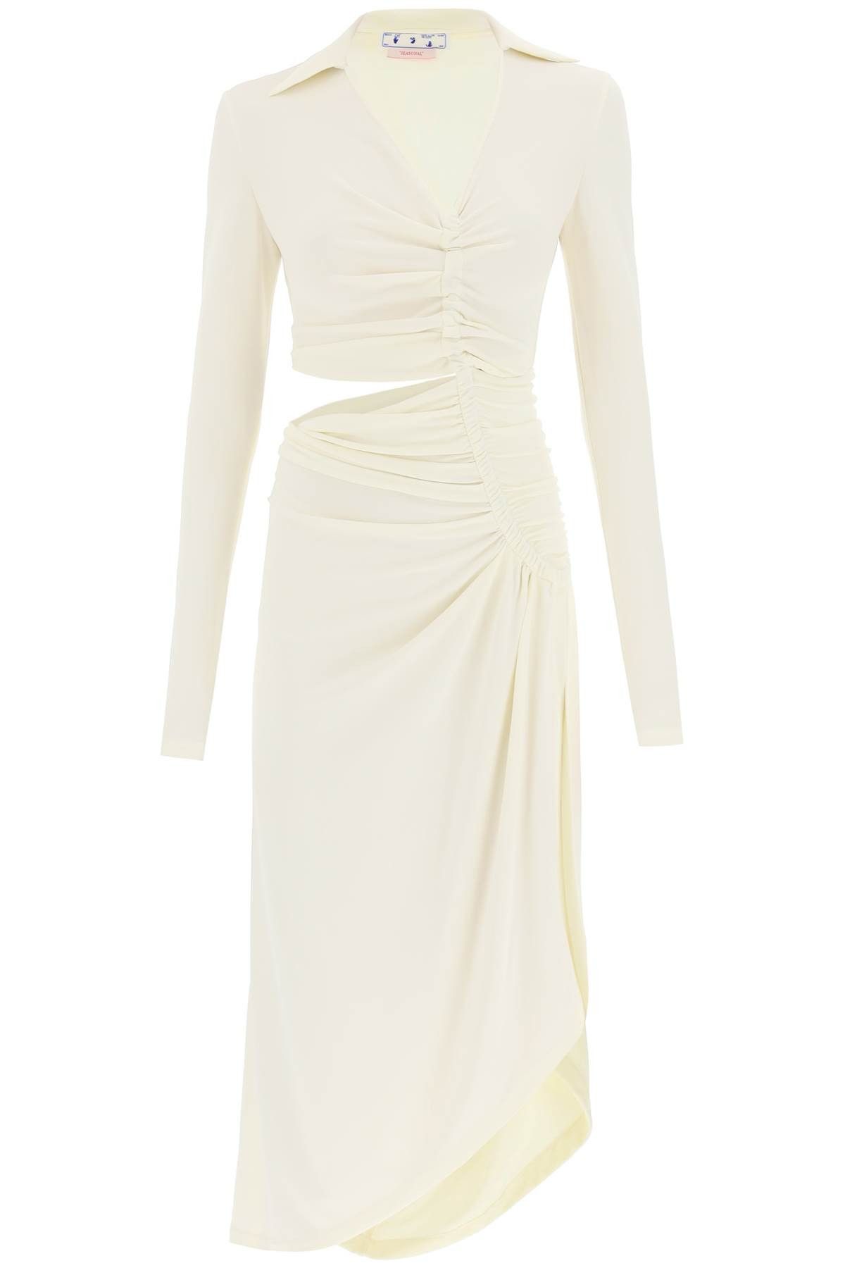 image of Off White Asymmetric Cut-Out Jersey Dress in Bianco, Women's (Size XS)