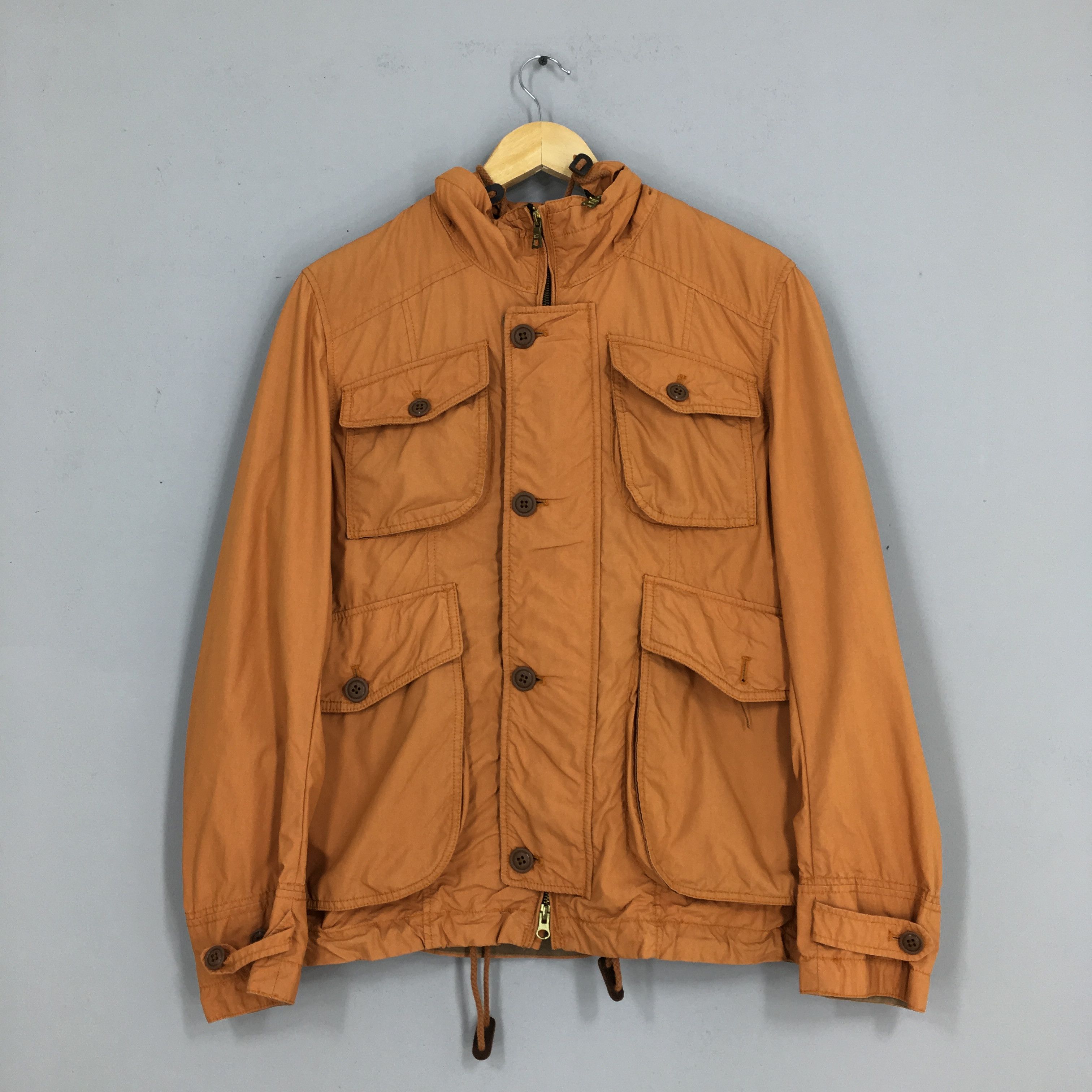 image of Ships Japan Brown Tactical Cargo Hoodie Jacket Small, Men's