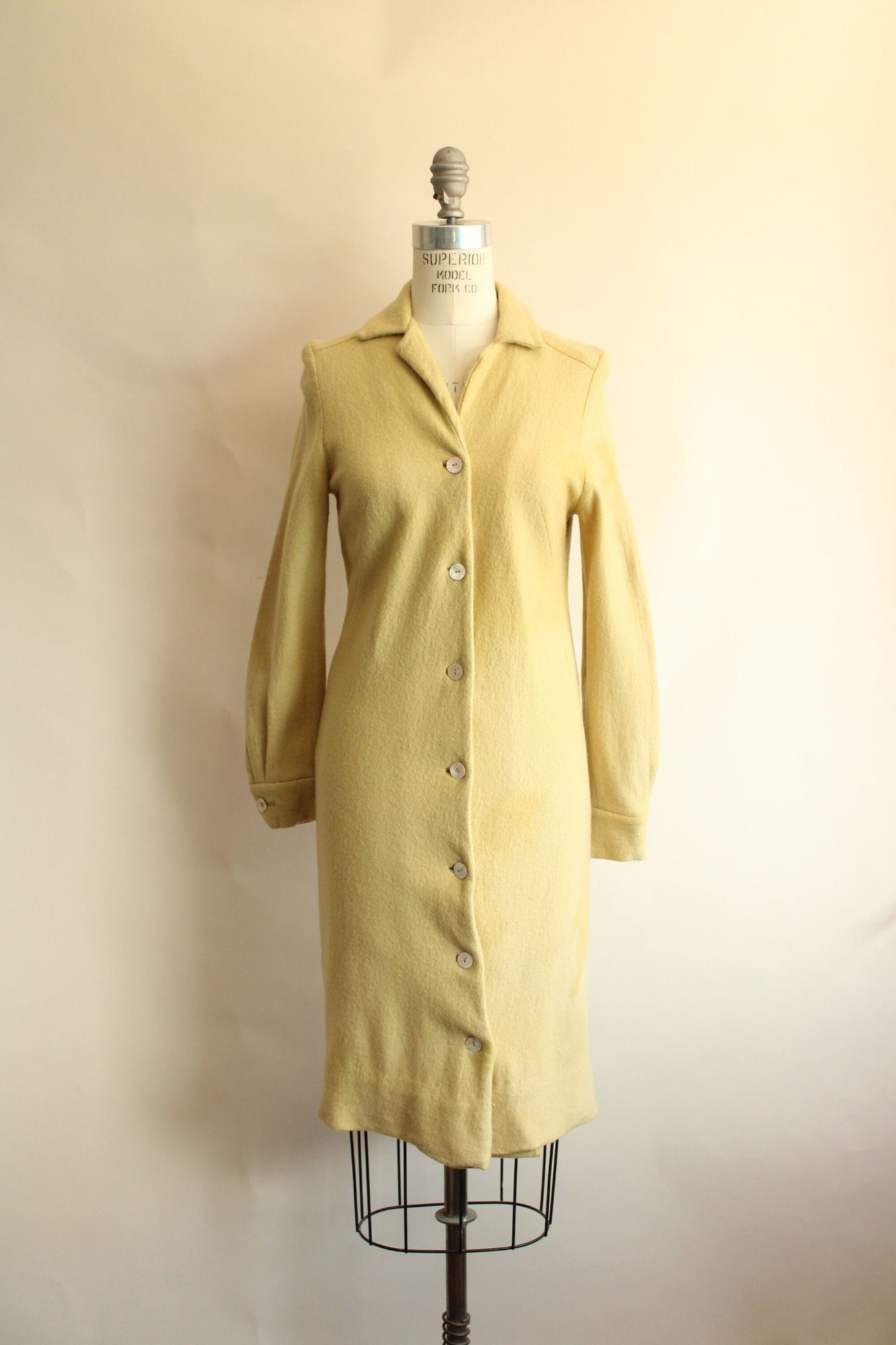 Vintage Vintage 1960s Coat Dress, Fred Roithschild Yellow Wool Size M / US 6-8 / IT 42-44 - 2 Thumbnail