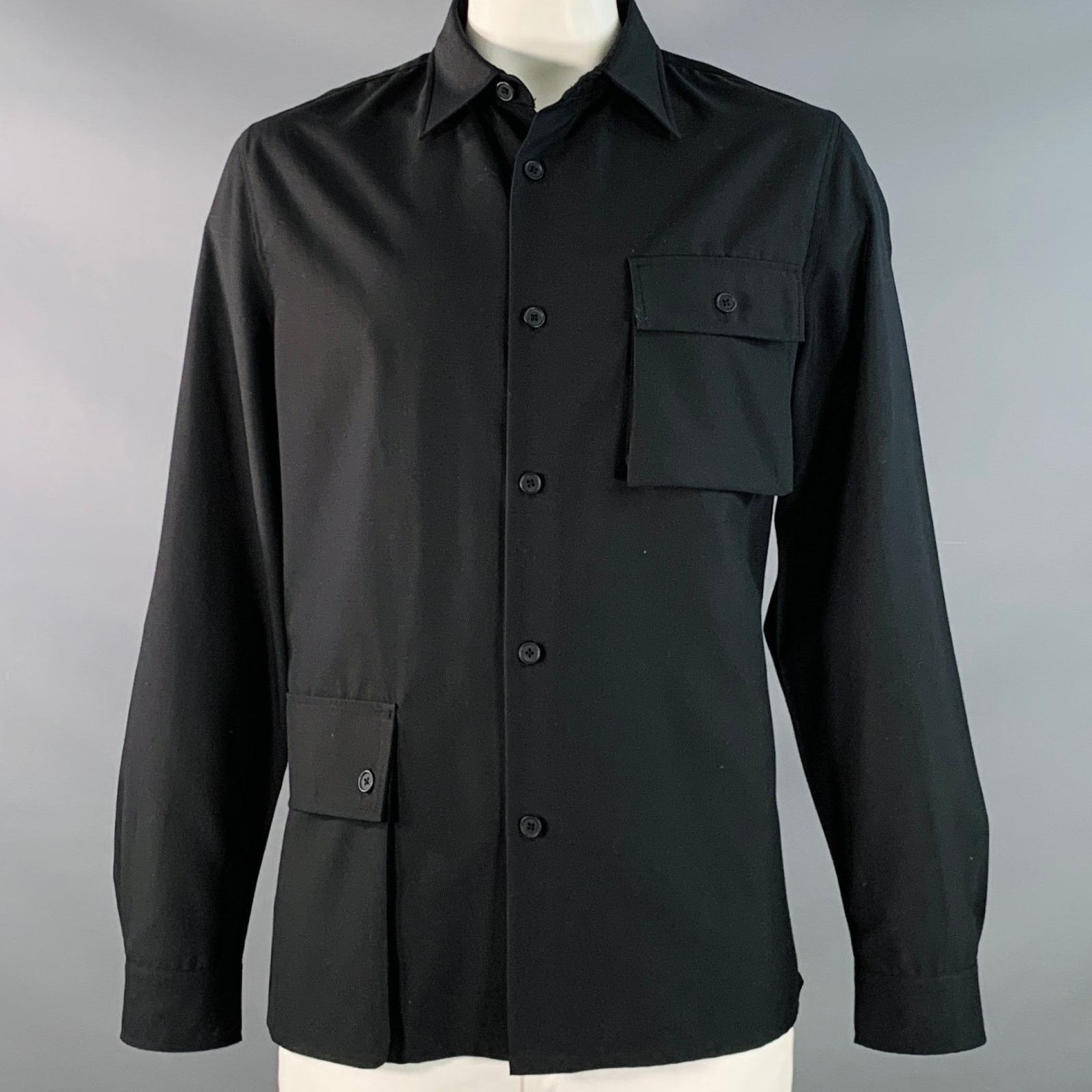Vintage Size L Black Polyester Twill Two Pockets Long Sleeve Shirt Size US L / EU 52-54 / 3 - 1 Thumbnail