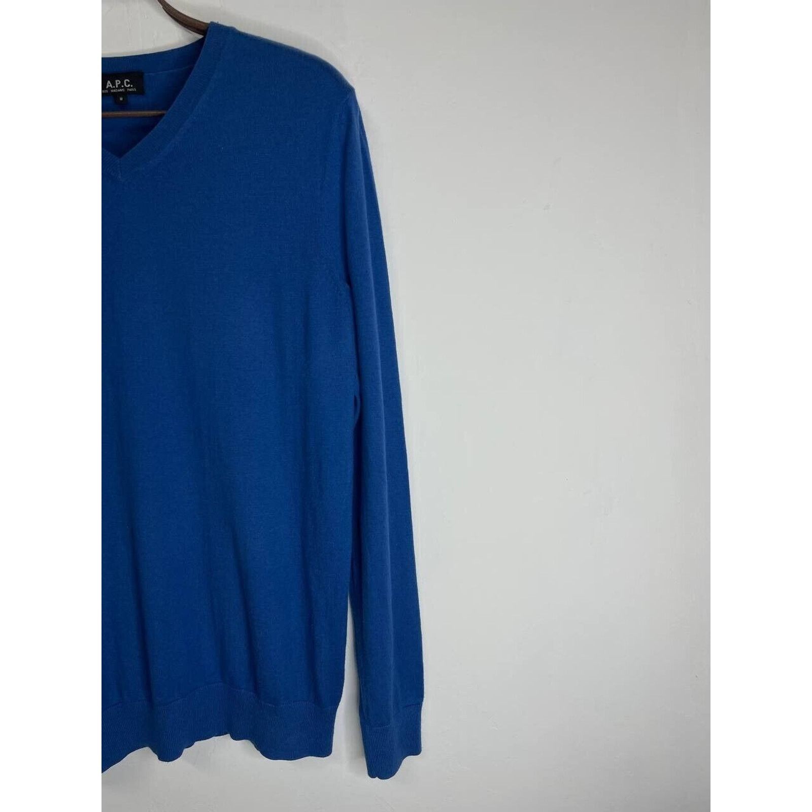 A.P.C. × Vintage A.P.C. Blue V-Neck Sweater Men’s Size M Cotton Cashmere Knit Size US M / EU 48-50 / 2 - 3 Thumbnail