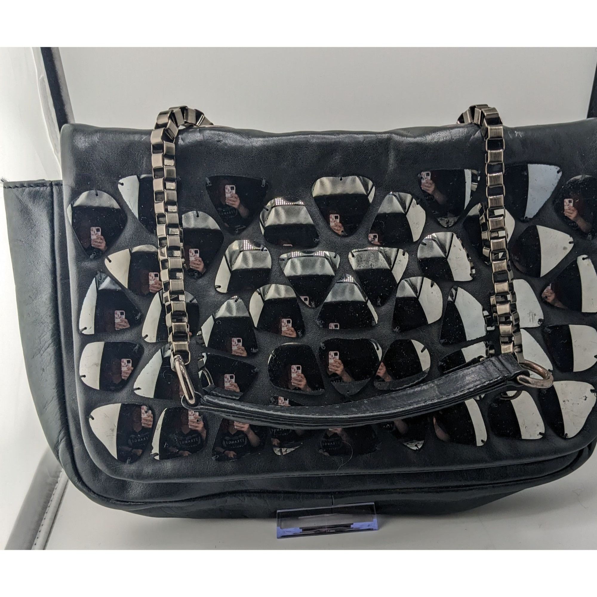 Zara Zara Black Faux Leather Shoulder Bag With Mirrored Accents & Size ONE SIZE - 8 Thumbnail