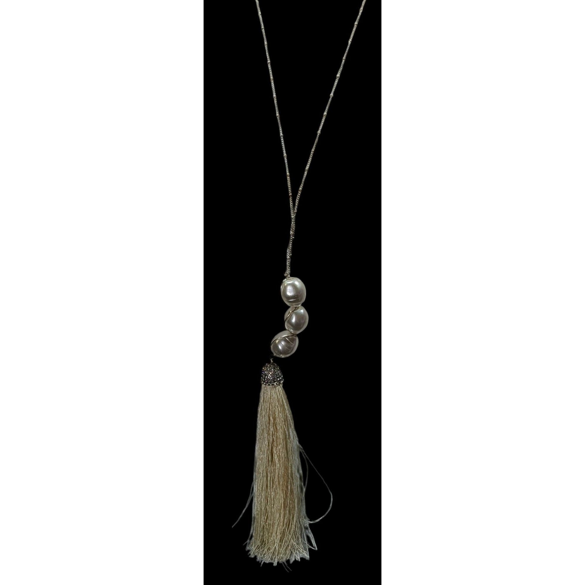 Other Chunky Glam Faux Pearl Rhinestone Tassel Necklace Size ONE SIZE - 2 Thumbnail