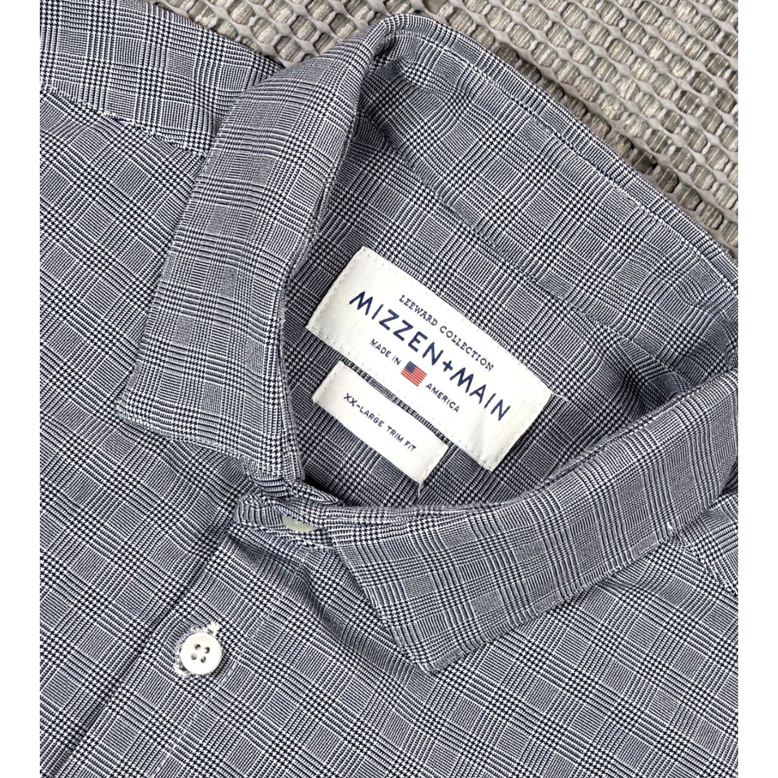 Mizzen+Main Mizzen+Main Leeward Performance Shirt 2XL Trim Fit Gray Blue Plaid Houndstooth Long Sleeve Button-Up Mens Shirt Range: 2XL, Color: Blue Size US XXL / EU 58 / 5 - 5 Thumbnail