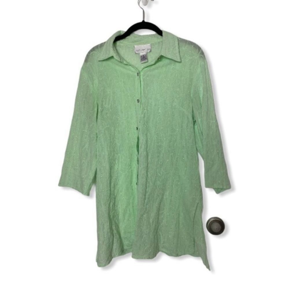 Other Susan Graver M Mint Green Long Button Down Shirt Tunic Top S Size M / US 6-8 / IT 42-44 - 2 Thumbnail