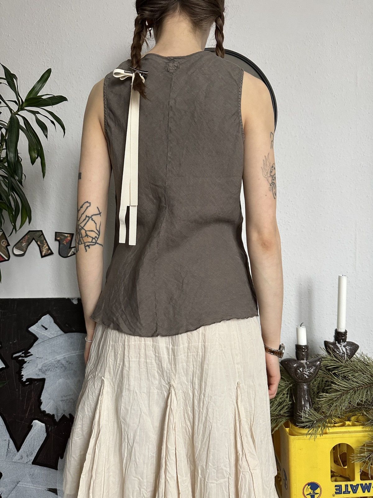 120% Lino × Designer 120 Lino Ruffle Blouse V-neck Copine Style Size M / US 6-8 / IT 42-44 - 3 Thumbnail