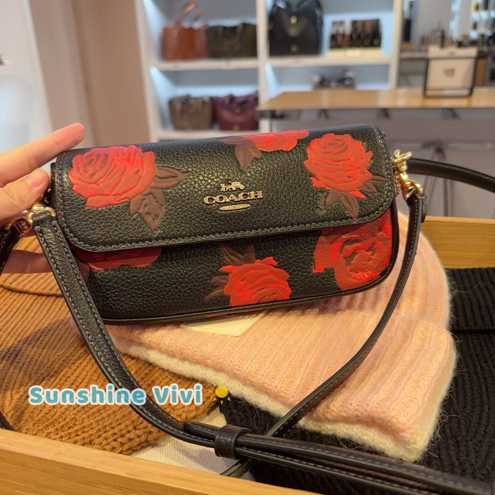Coach NWT Coach Floral Hailey Flap Crossbody Bag CCF74 Black/Red Size ONE SIZE - 1 Thumbnail