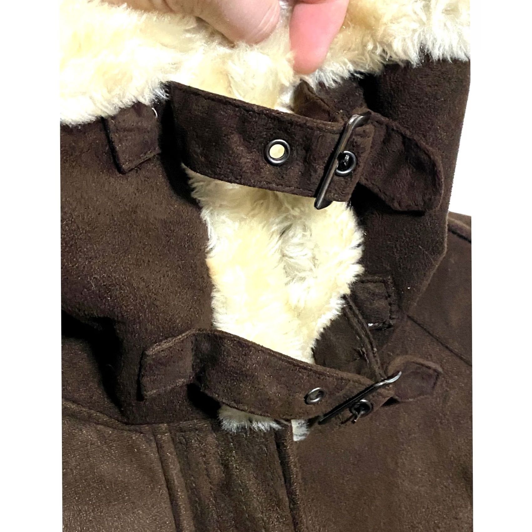 Express VINTAGE Express VTG Faux Suede Fur Brown Moto Bomber Jacket Womens S Zip Buckles Y2K Size S / US 4 / IT 40 - 5 Thumbnail
