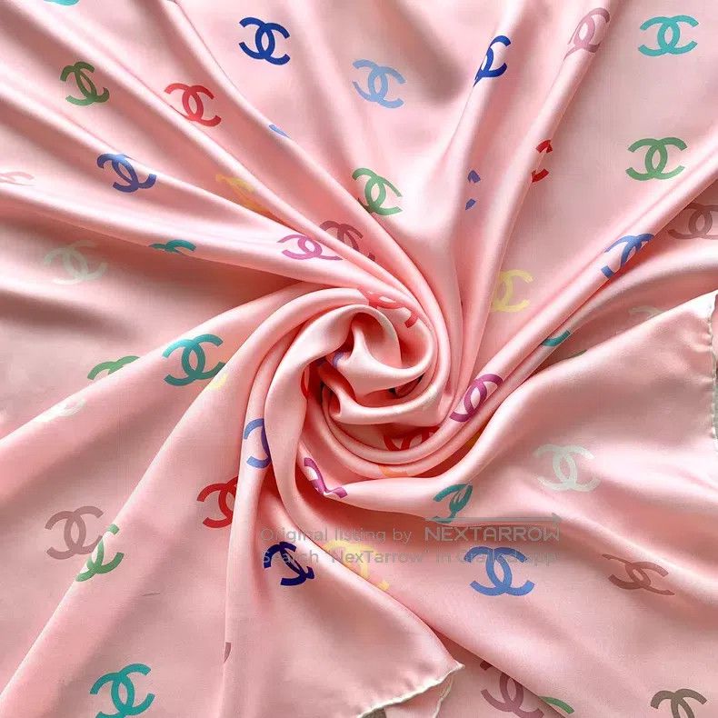 Chanel Chanel Pink logo printed full-print mulberry silk scarf Size ONE SIZE - 7 Thumbnail