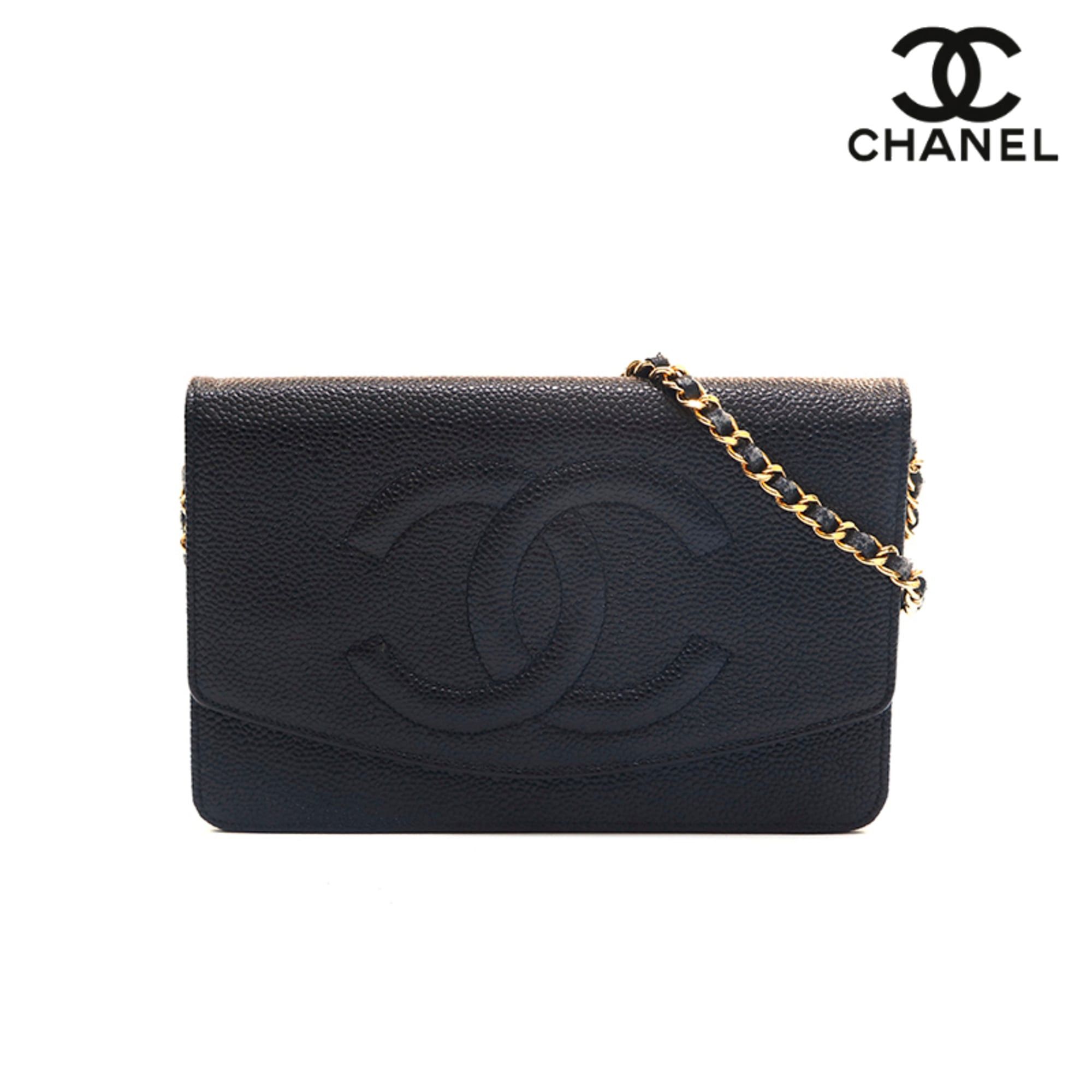 Chanel CHANEL Caviar Skin Coco Mark Chain Wallet Shoulder Bag Leather Black P16098 Size ONE SIZE - 1 Thumbnail