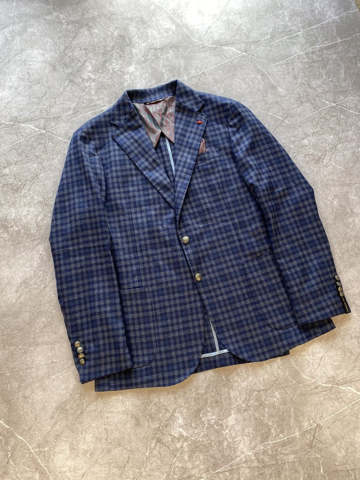 Designer Rare Linea Sartoriale Milano Check Thick Flannel Wool Blazer Size 52R - 1 Thumbnail