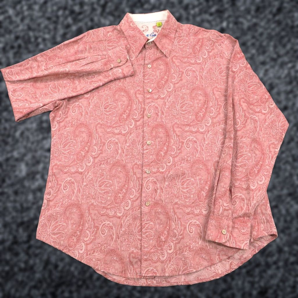 Robert Graham VINTAGE: No — (Not Vintage) Robert Graham Shirt XL Mens Linen Cotton Red Paisley Crazy Flip Cuff Classic Fit Size US XL / EU 56 / 4 - 1 Thumbnail