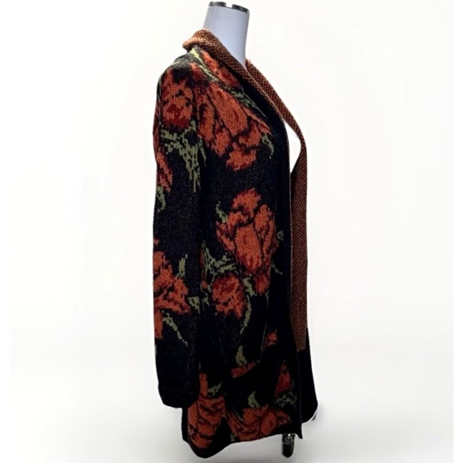 Free People Free People Sweater Cardigan Womens Small Black Floral Long Open-Front Alpaca Blend Boho Size S / US 4 / IT 40 - 6 Thumbnail