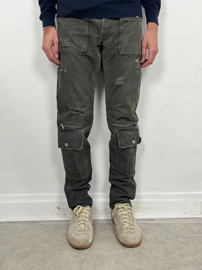 Dolce & Gabbana AW2003 Dolce & Gabbana Sage Green Distressed Cargo Pants Size US 39 - 2 Thumbnail