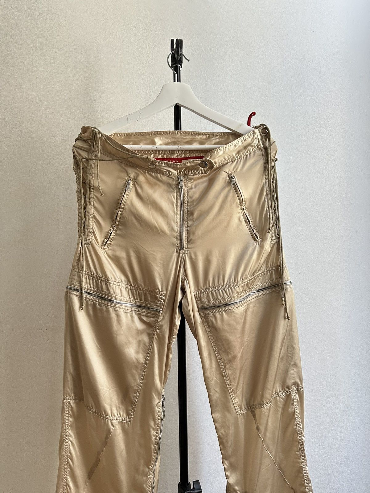 Prada Vintage Nylon Archive Bondage Zipper Laced Cargo Pants