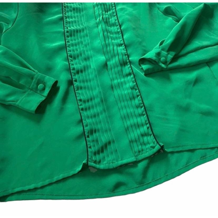 Vintage Vintage Shamrock Green Spring Vertical Pleated Blouse 16 Size XXL / US 16-18 / IT 52-54 - 3 Thumbnail