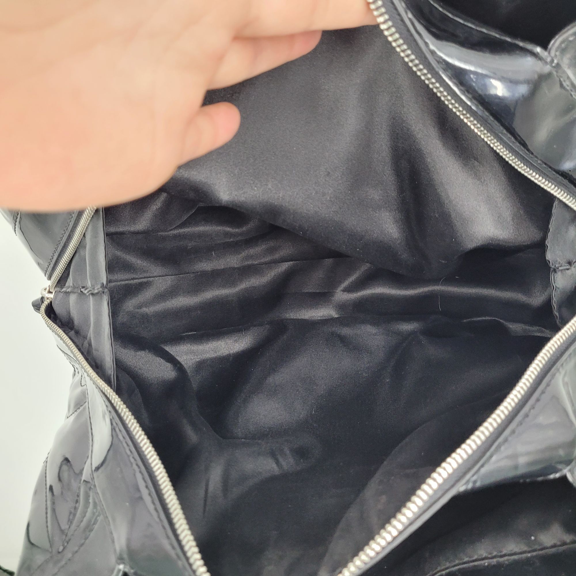 Bebe Vtg 90s Y2K Black Patent Leather Logo Quilted Shoulder Tote Size ONE SIZE - 11 Thumbnail