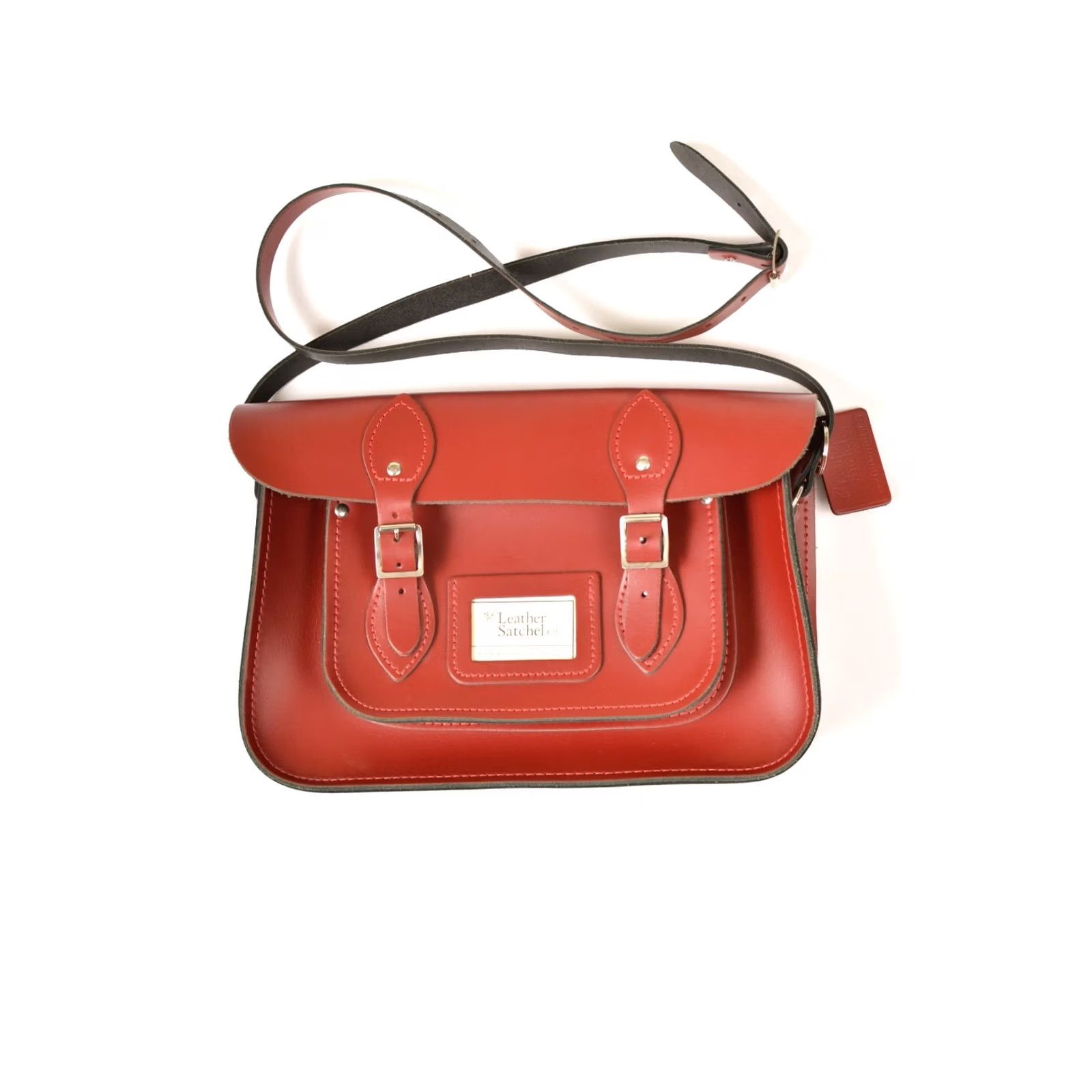 Vintage The Leather Satchel Company Classic Red Leather Satchel Shoulder Crossbody Bag Unisex Adults Leather Red Crossbody Bag Mens Womens Size ONE SIZE - 2 Thumbnail