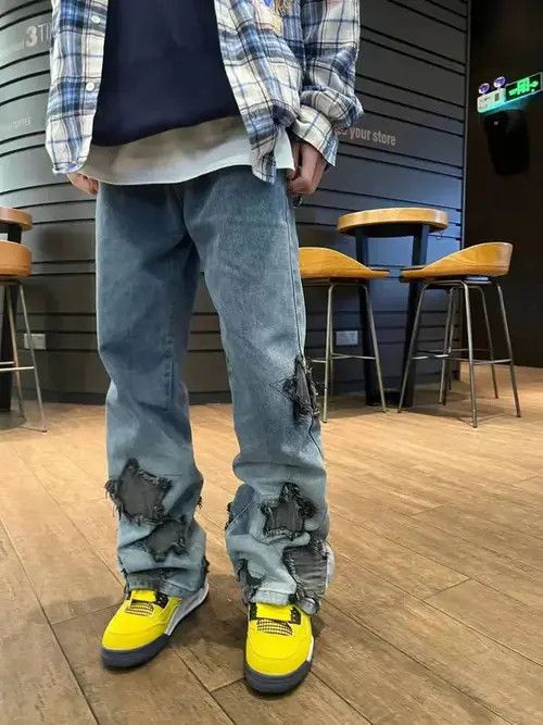 Japanese Brand × Jean Vintage star embroidered raw edge casual jeans Size US 32 / EU 48 - 1 Thumbnail