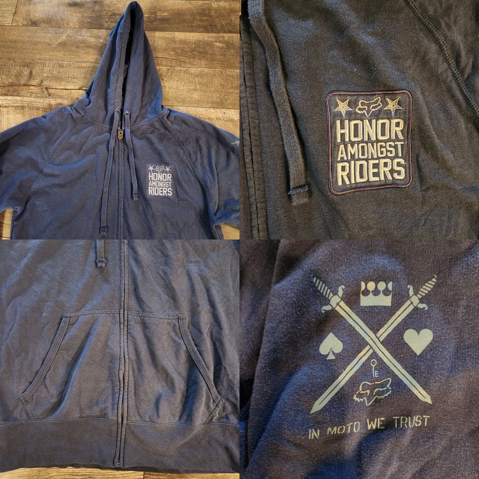 Fox Racing Fox Hoodie Full Zip Mens Large Honor Amongst Riders Blue Double Sided Size US L / EU 52-54 / 3 - 8 Thumbnail