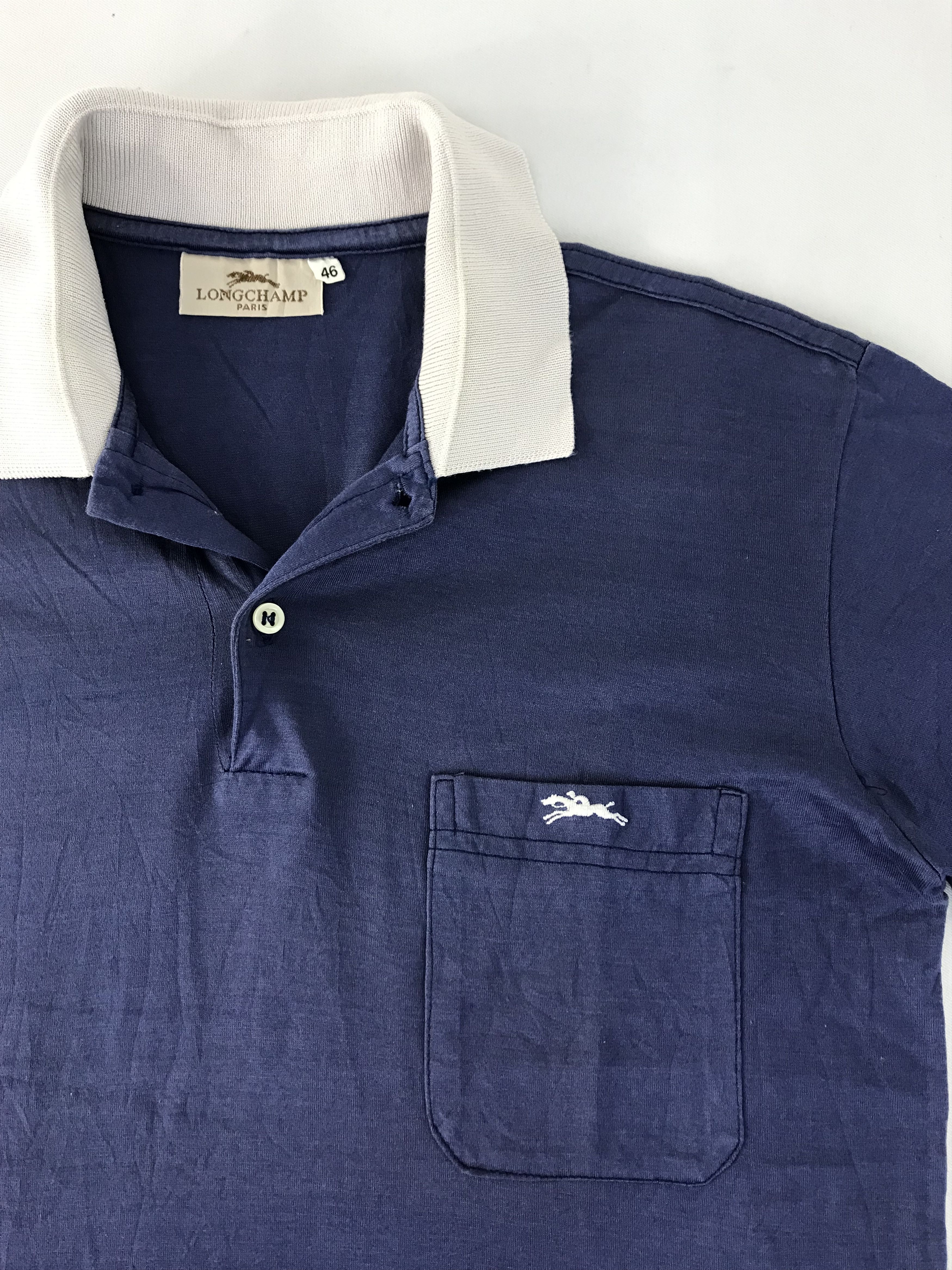 Longchamp 90s Longchamp Paris Polo Tee Plain Single Pocket Design Size US S / EU 44-46 / 1 - 4 Thumbnail