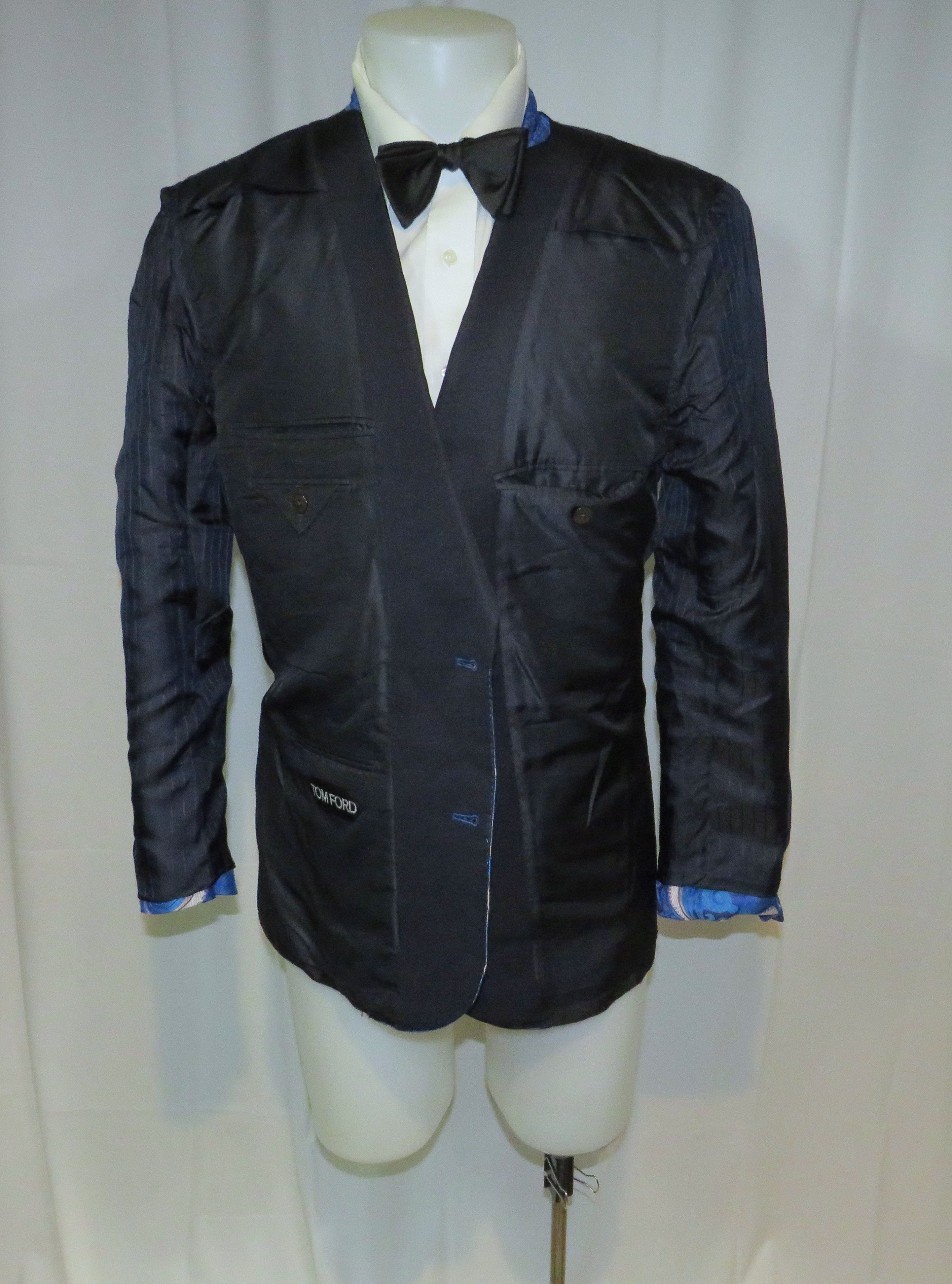 Tom Ford Base A Windsor Blue Paisley Silk Blend Dinner Jacket 46L NWT Size 46L - 11 Thumbnail