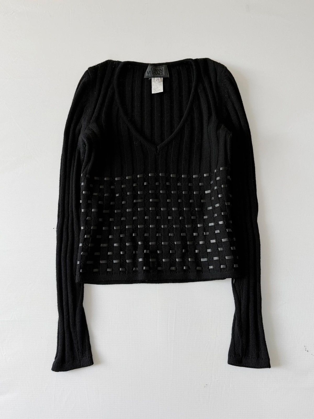 Versace 2000’s Gianni Versace Leather Horizontal Lined Knit Sweater Size S / US 4 / IT 40 - 3 Thumbnail