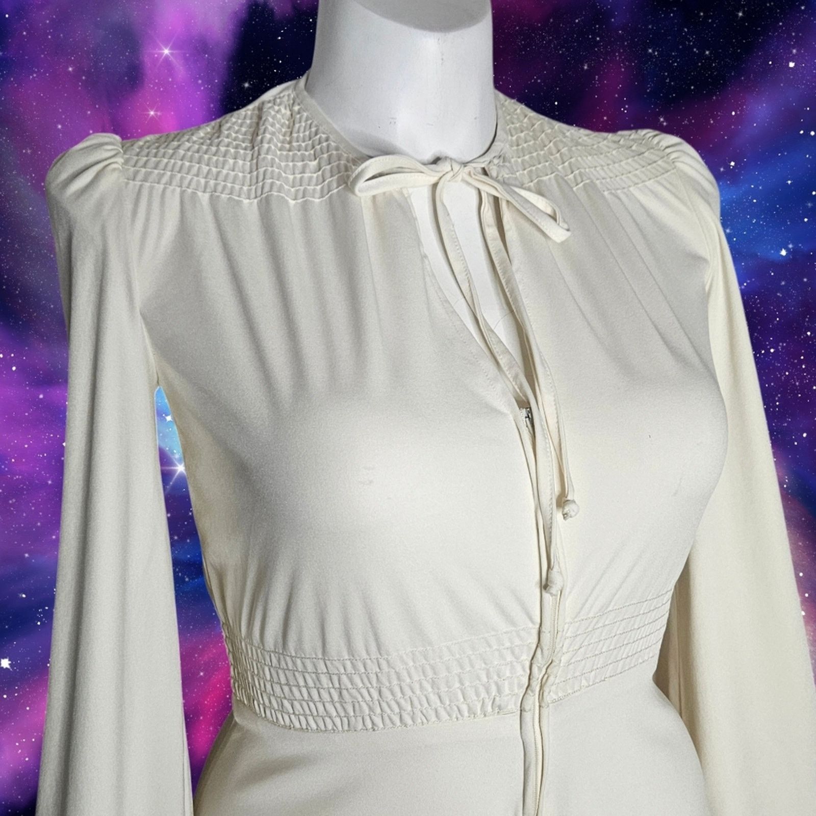 Vintage VTG Young Edwardian by Arpeja Ivory Long Sleeve Zip-Up Dress Size L / US 10 / IT 46 - 3 Thumbnail