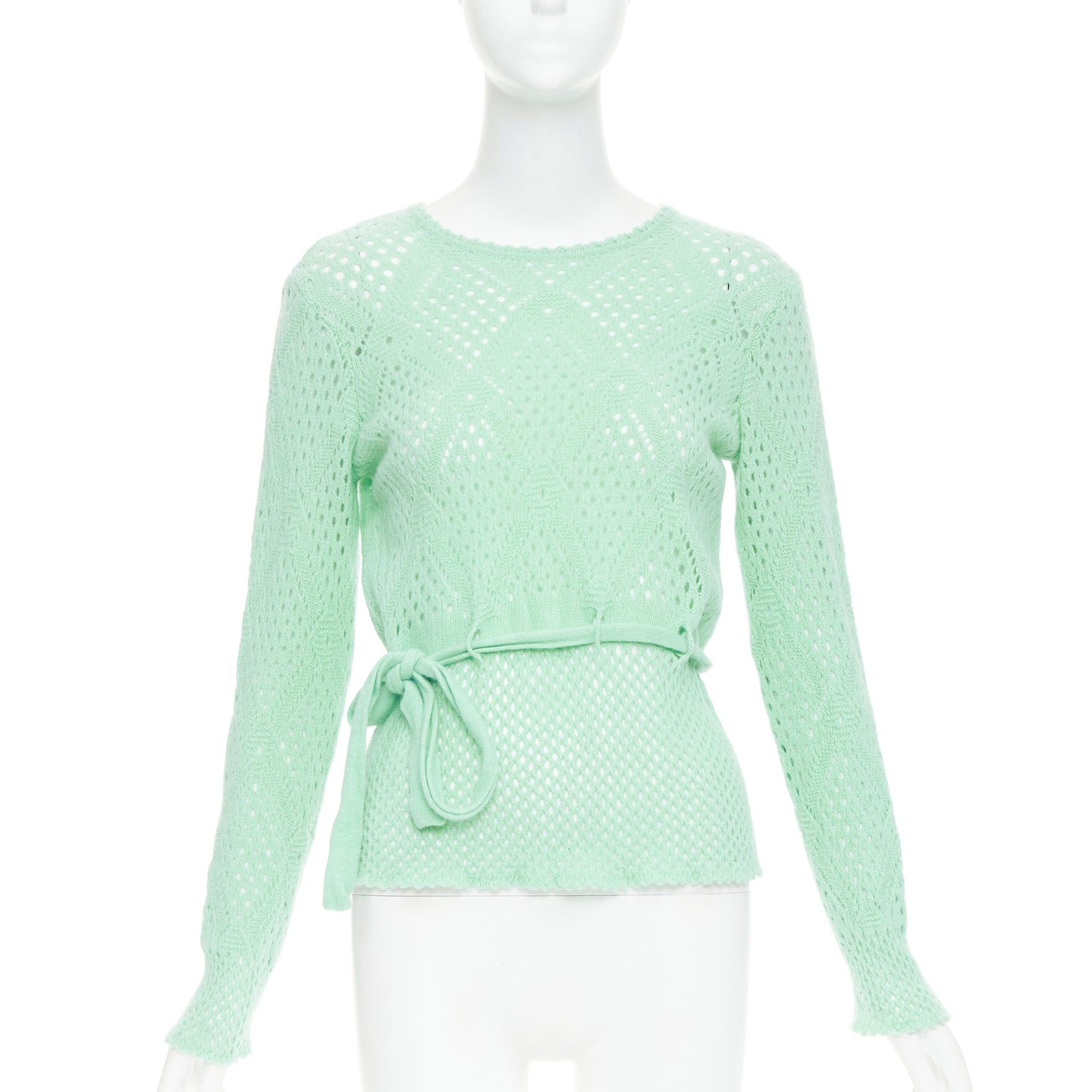 Salvatore Ferragamo SALVATORE FERRAGAMO green virgin wool cashmere tie belt knit sweater XL Size L / US 10 / IT 46 - 1 Thumbnail