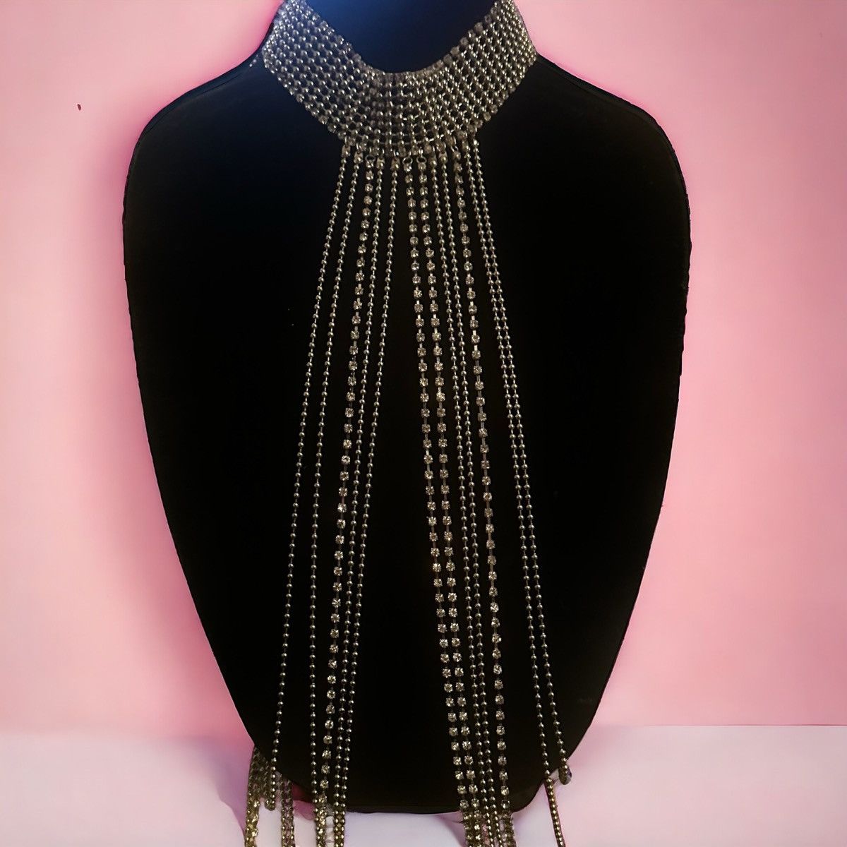 Other Silver tone rhinestone choker shoulder/body chain necklace Size ONE SIZE - 1 Thumbnail