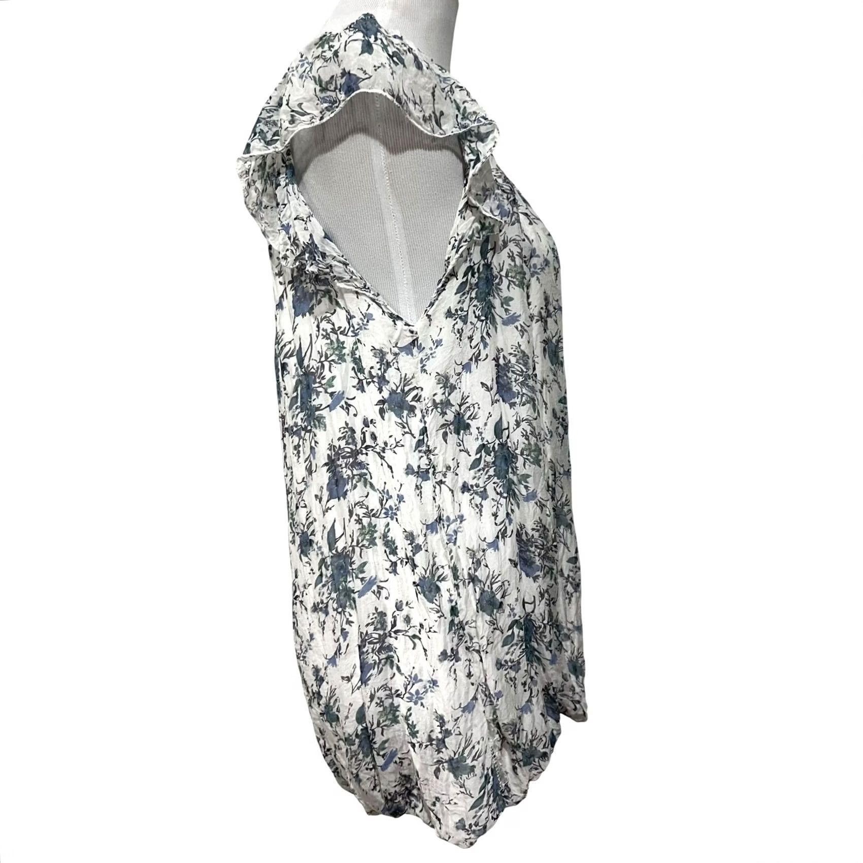 Vintage Luisa Ricci Silk Floral Peasant Blouse L Blue Boho Cottagecore Romance Womens Shirt Size L / US 10 / IT 46 - 6 Thumbnail