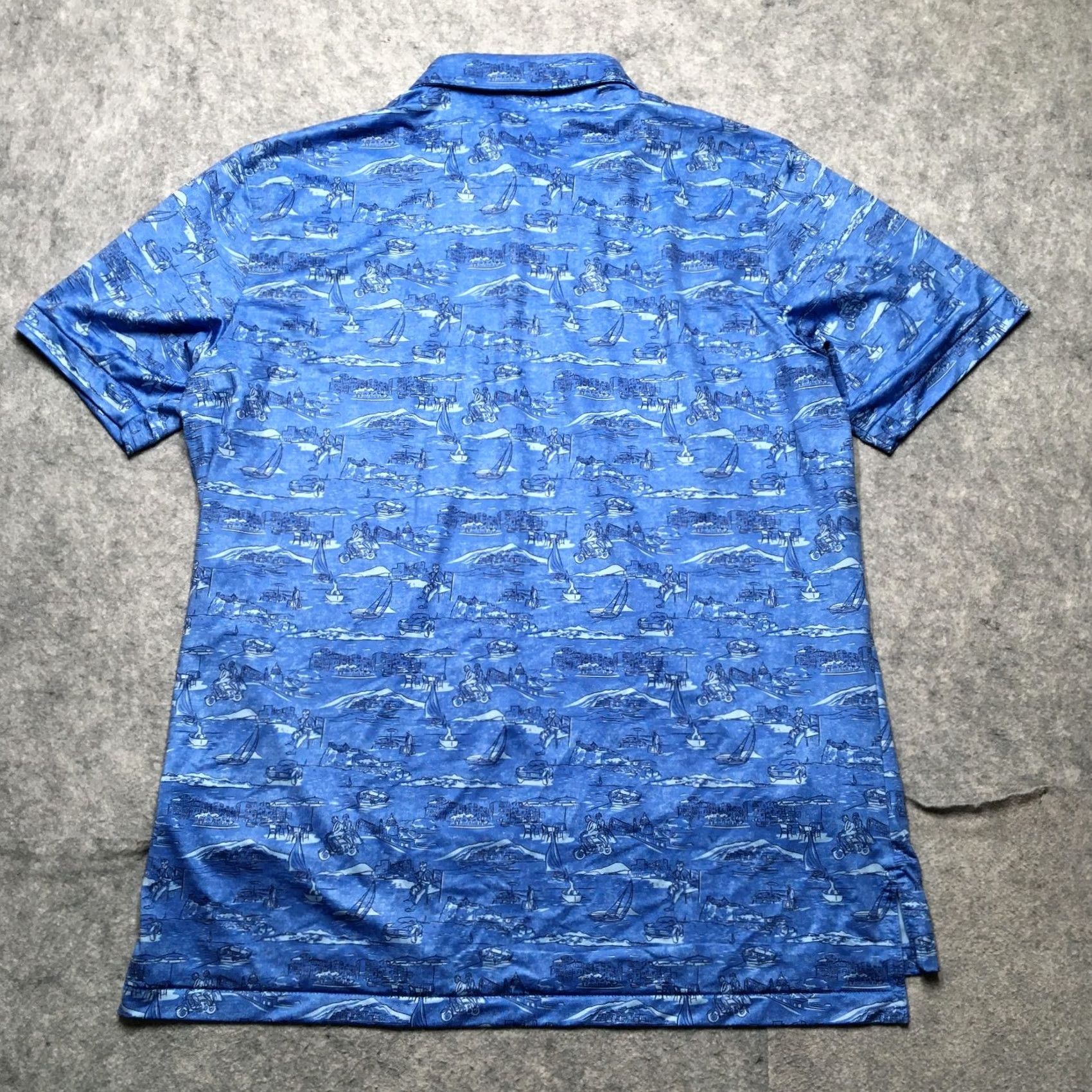 Peter Millar Peter Millar Italian Escape Jersey Print Polo Mens L Blue Coast Beach AOP Golf Modern Preppy Summer Comfort Crown Crafted Shirt Mens L Blue Size US L / EU 52-54 / 3 - 5 Thumbnail